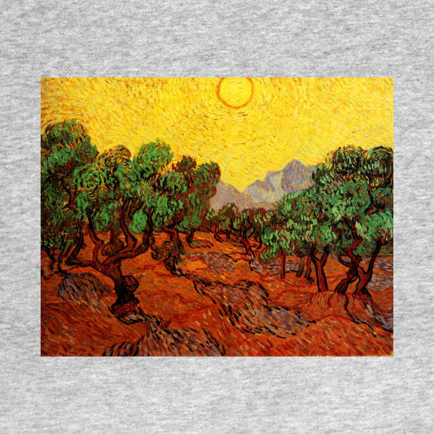 Olive Trees with Yellow Sky and Sun by Vincent van Gogh by MasterpieceCafe